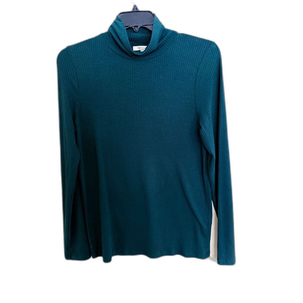 Madewell Ribbed Turtleneck Top in Dark Forest Green - Size XL